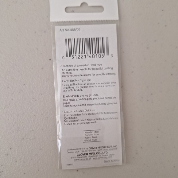 Clover Quilting Needles No. 9 (15 per pack) Art No. 468/09, Set Of 4, JAPAN - Picture 5 of 5